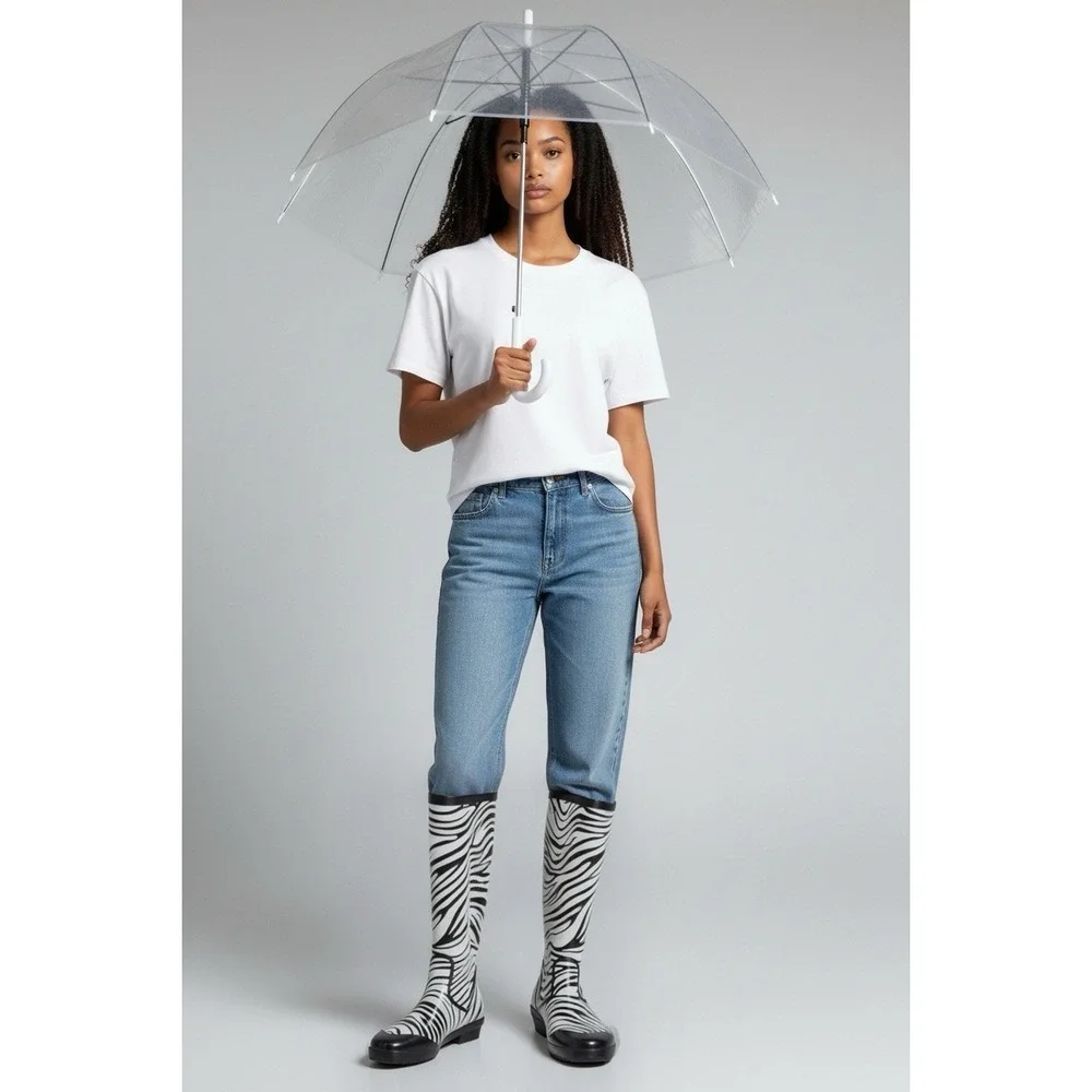 Michael Kors Zebra Print Rain Boots Women's Size 7.5 Black White Knee High